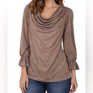 Cato Tan Drape Neck Blouse